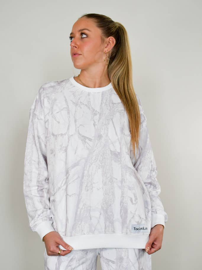 TooLooLah - Wholesale Sweatshirt - Women's - Baseline Crewneck Sweatshirt - White Camo4
