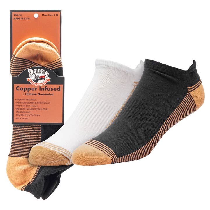 Chaussettes invisibles pour homme infusées au cuivre (2 paires) pour la vente par Railroad Sock llc