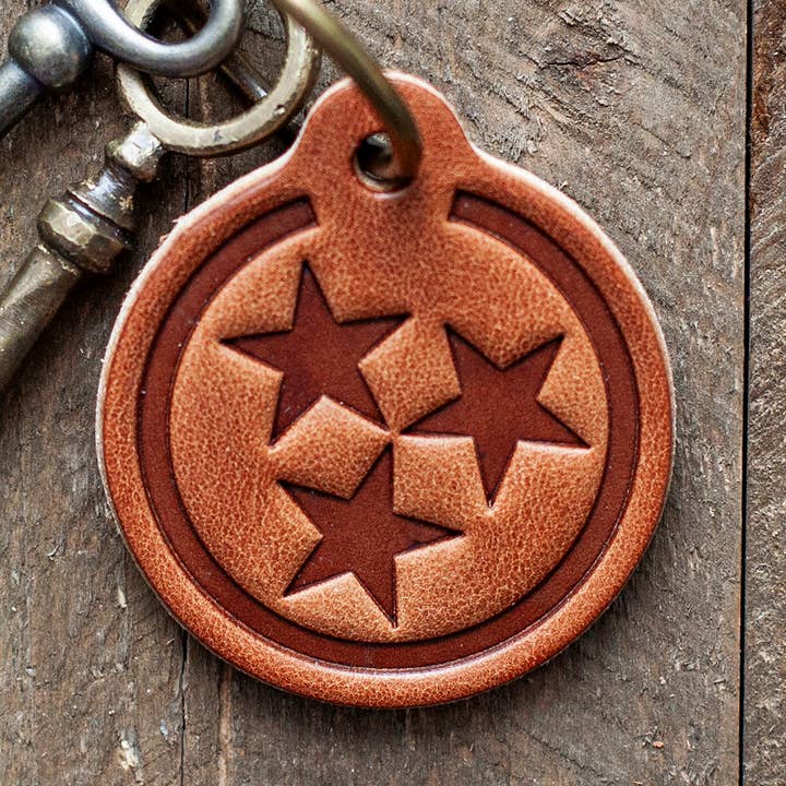 Tennessee Tri-Star Leather Keychain Circle for wholesale by Sugarhouse Leather