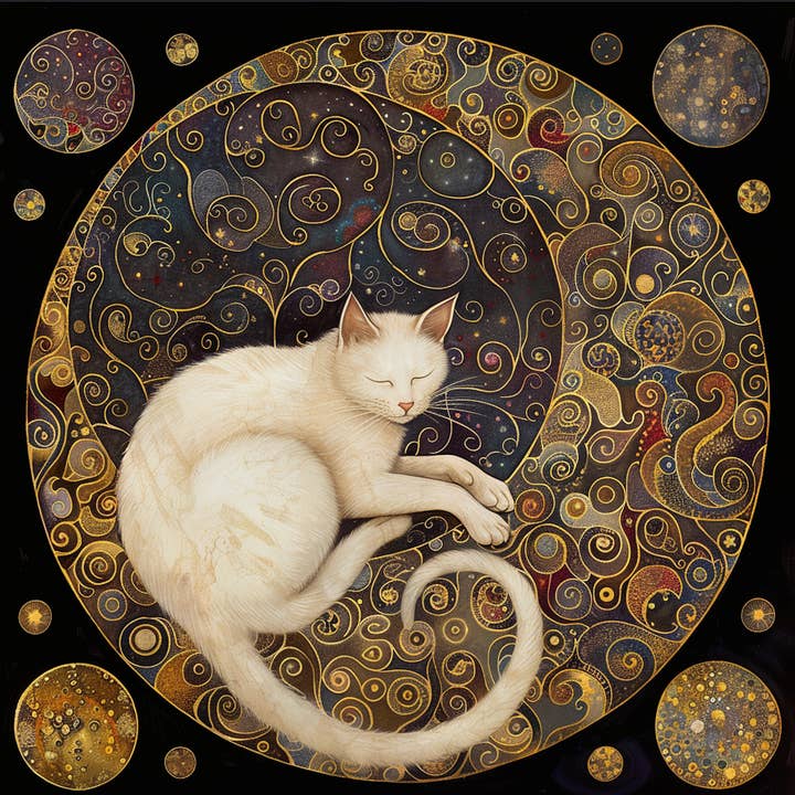 Bodhi Leaf Market - Wholesale Art Print - Mystical White Cat and Moon Wall Accent, Tambourine Wall Art2