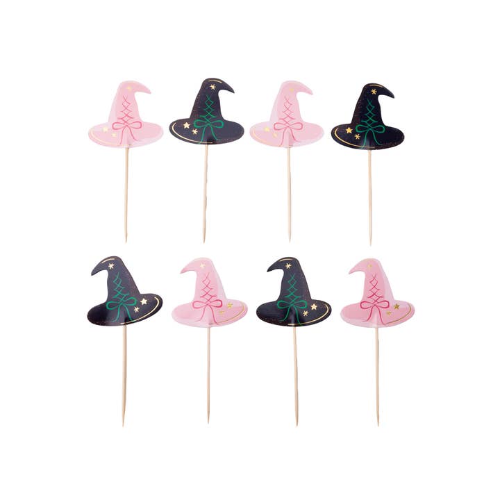Bonjour Fête – wholesale Cake/cupcake topper – PINK & BLACK WITCH HAT CUPCAKE TOPPERS