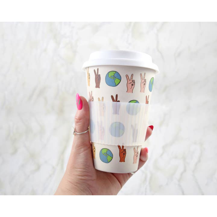 Bamboo Travel Mug - Peace for wholesale by Kitties and Cabernet