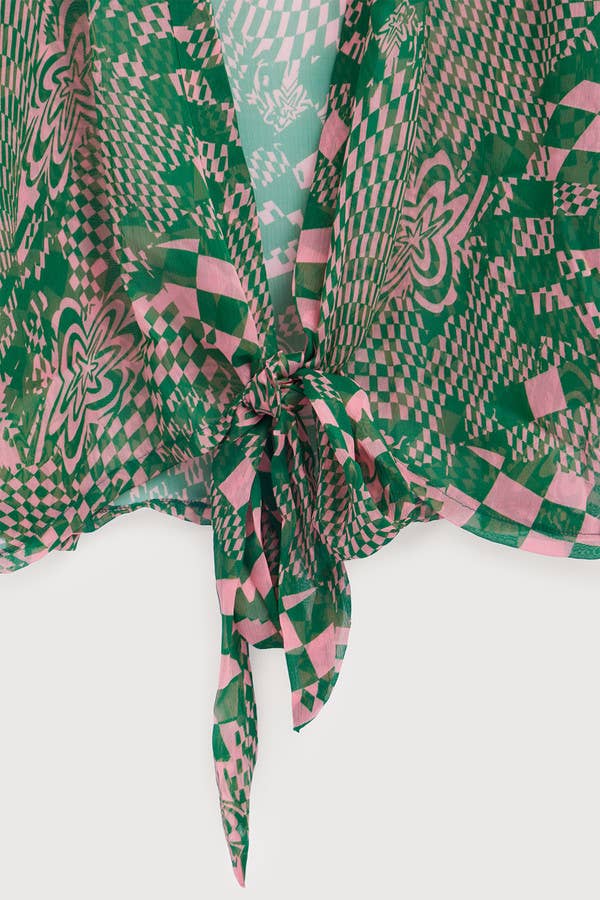 SAACHI - Vente Kimono – femme - Kimono hypnotique à nouer sur le devant3