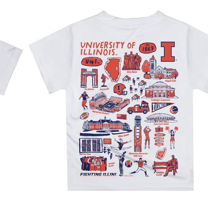 Vive La Fete - Wholesale Screen Printed T-Shirt - Kids - Illinois Fighting Illini Hand Sketched Impressions T-Shirt7