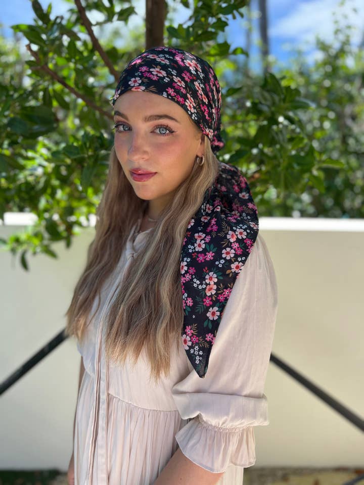 Black Liberty Floral Square Head Scarf for wholesale by The Scarf Bar
