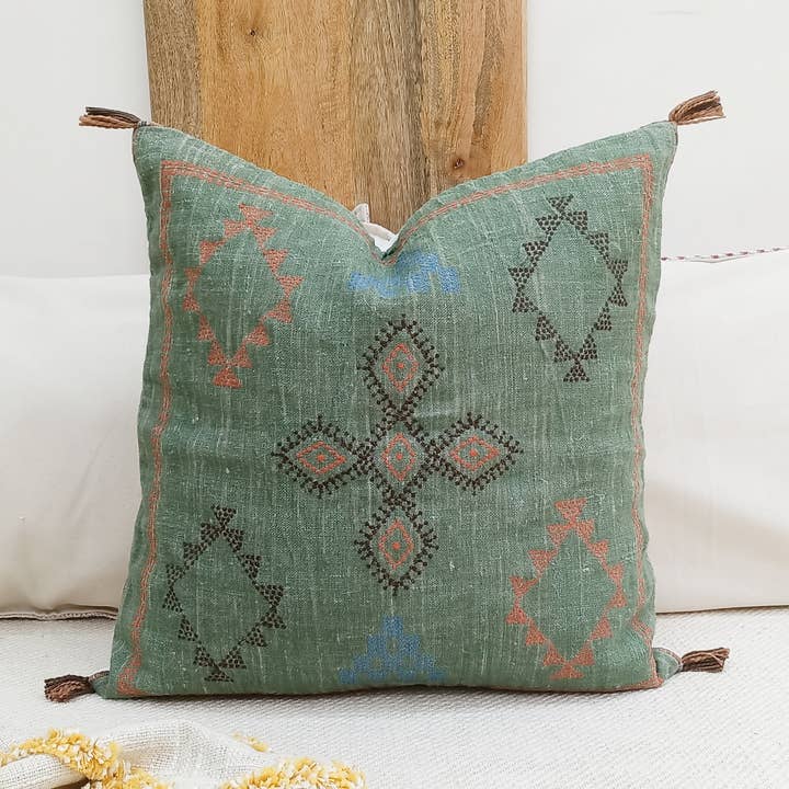 Urban Adorn - Wholesale Throw Pillow Cover - Green Cactus Silk Inspired Linen Square Cushion Cover0