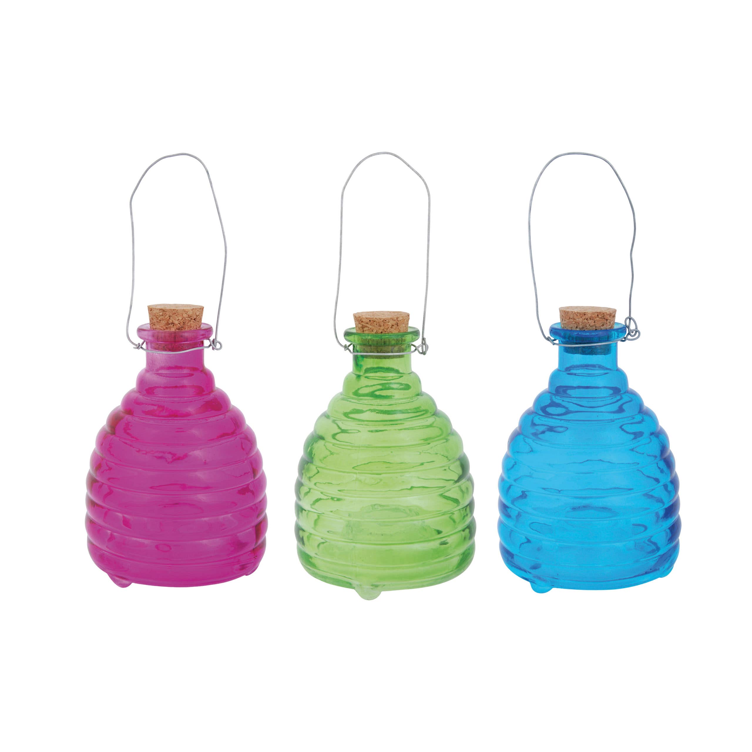 Esschert Design USA - Wholesale Outdoor Ornament/Decor - Beehive Style Wasp Trap, Glass, Green/Blue/Pink