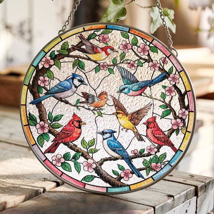 Birds On A Branch Stained Glass Suncatcher, Memorial Gift for wholesale by TMLECOM LTD