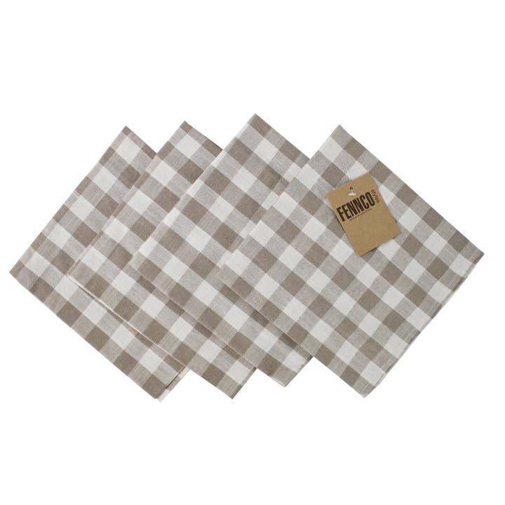 Fennco Styles - Wholesale Dinner & cloth napkin - Classic Gingham Khaki & White 20" Cloth Dinner Napkin4