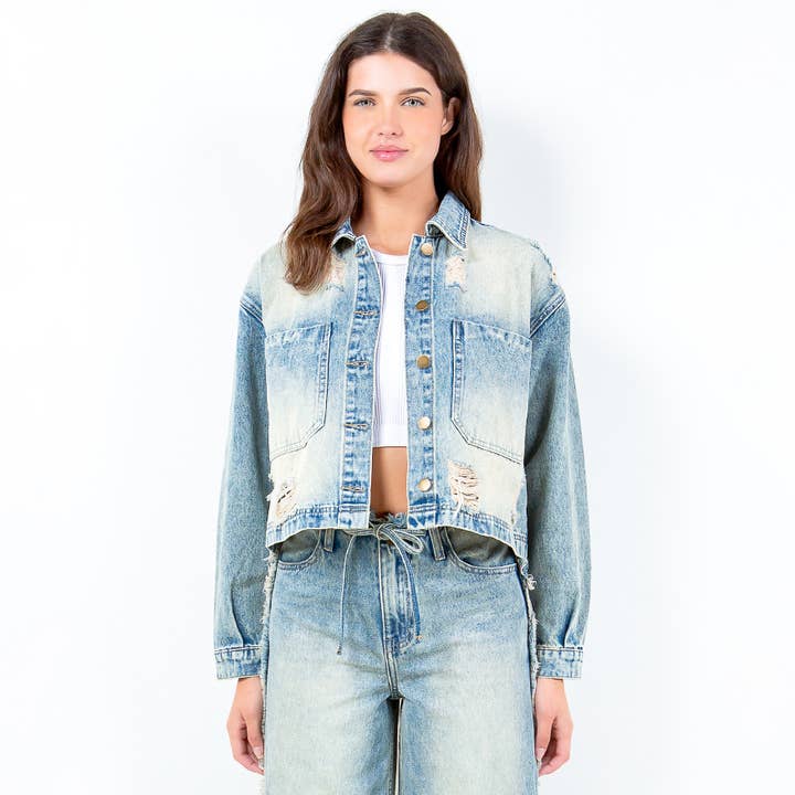 American Bazi - Wholesale Denim Jacket - Women's - DIRTY WASHING DENIM JACKETS-RJK306985