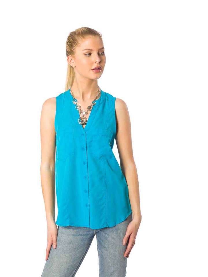 Tianello "Ivy" Light Weight TENCEL™ "ELEVA" Sleeveless Blouse for wholesale by Tianello