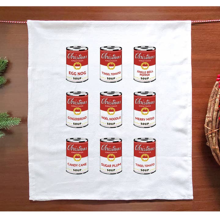 Warhol Soup Holiday Kitchen Towel for wholesale by Allport Editions