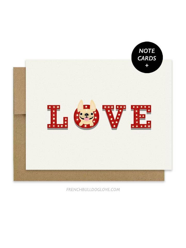 Lot de 12 cartes de notes Flashing Love pour la vente par French Bulldog Love
