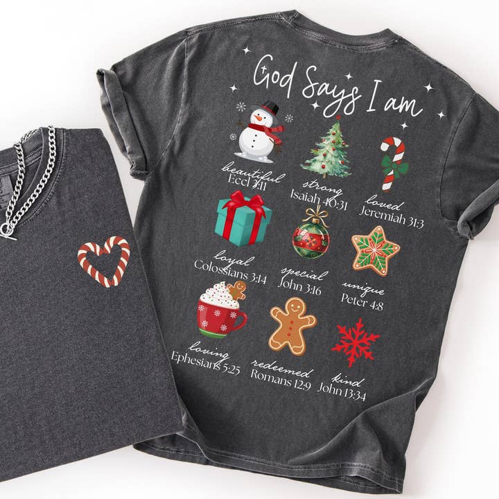 Glaime - Wholesale T-shirt (graphic) – unisex - Comfort Colors God Says I Am Christmas Shirt, Christian Tee1