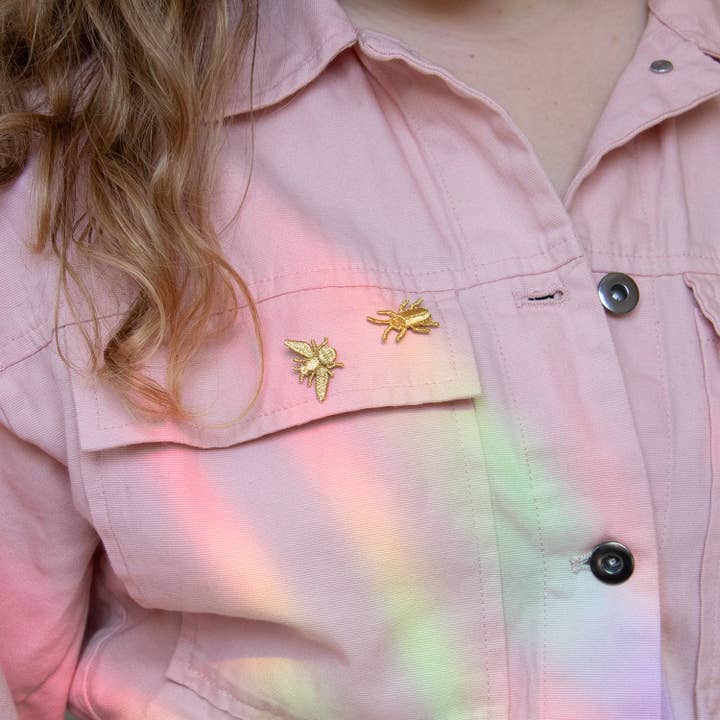 Botanopia USA - gifts , decor and cards for plant lovers - Wholesale Patch - Golden Embroidered Brooches - 3 little Bugs7