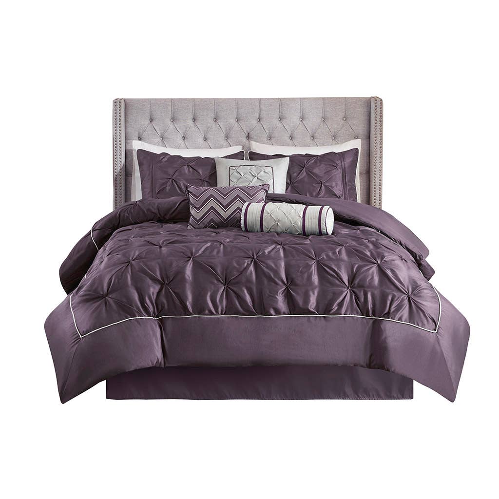 Olliix - Wholesale Bedding Set - Silky Tufted 7-Piece Comforter Set, Plum Purple8