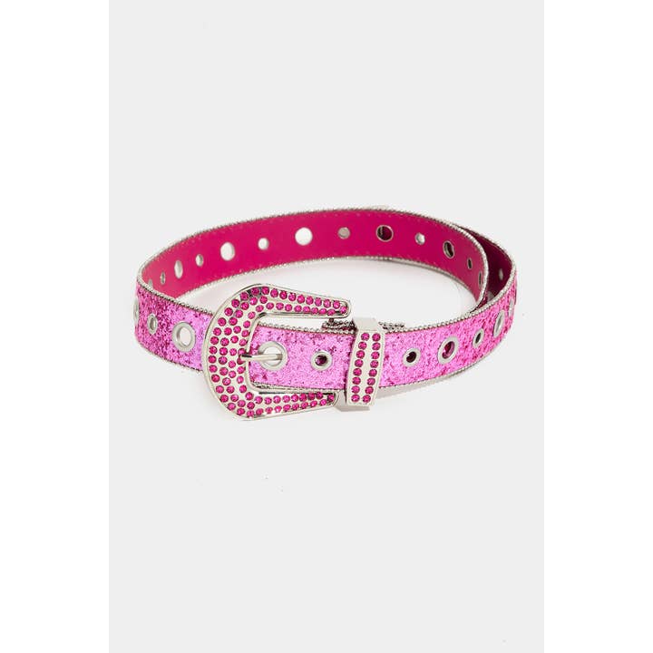 Collections by Fame Accessories - Wholesale Belt - Women's - Glitter Grommet Rhinestone Studded Belt