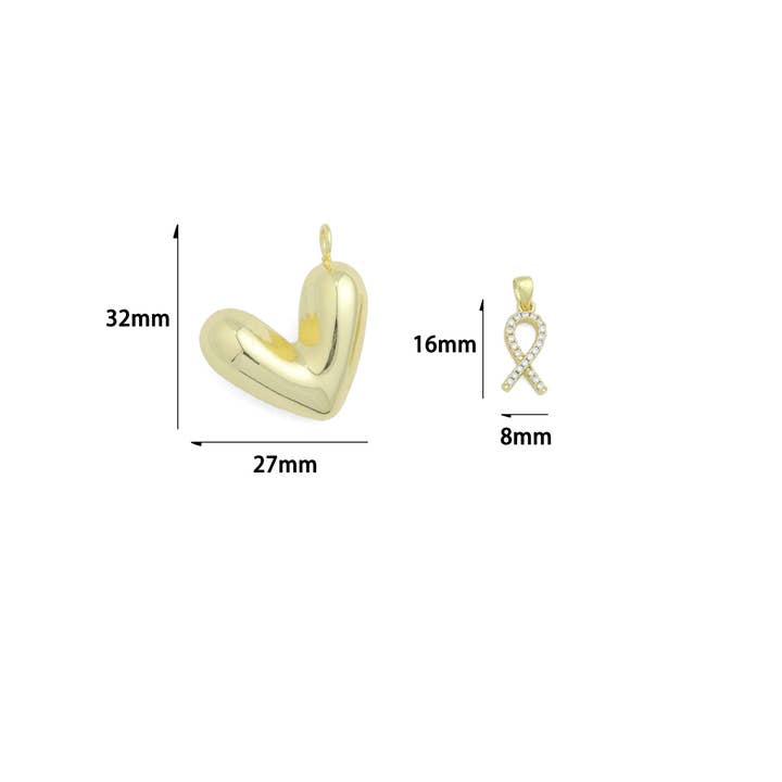 BestBeads&Beyond - Wholesale Individual Charm/Pendant - Puffy Gold Heart CZ Ribbon bow Charm Pendant, Sku#Y1044