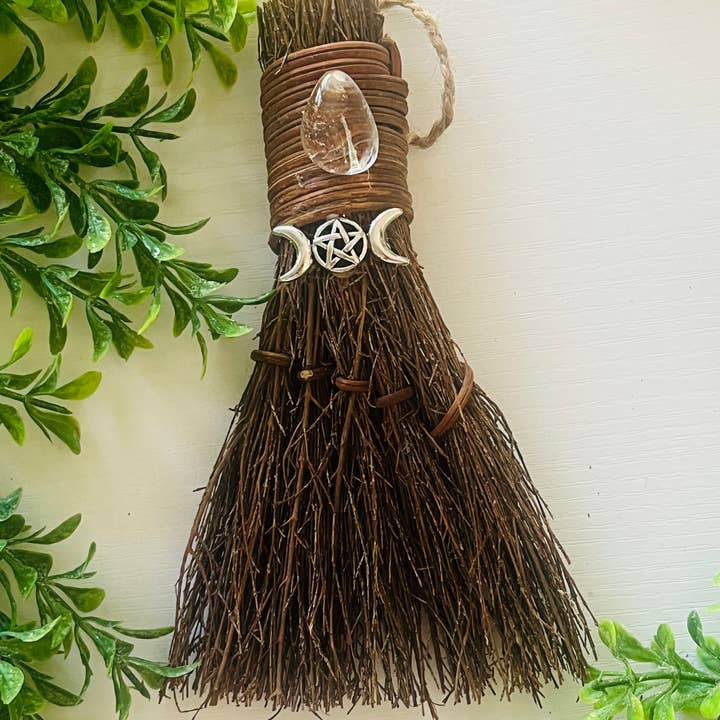 Moonsence - Wholesale Broom - Triple Moon Cinnamon Witch's Broom with Clear Quartz2