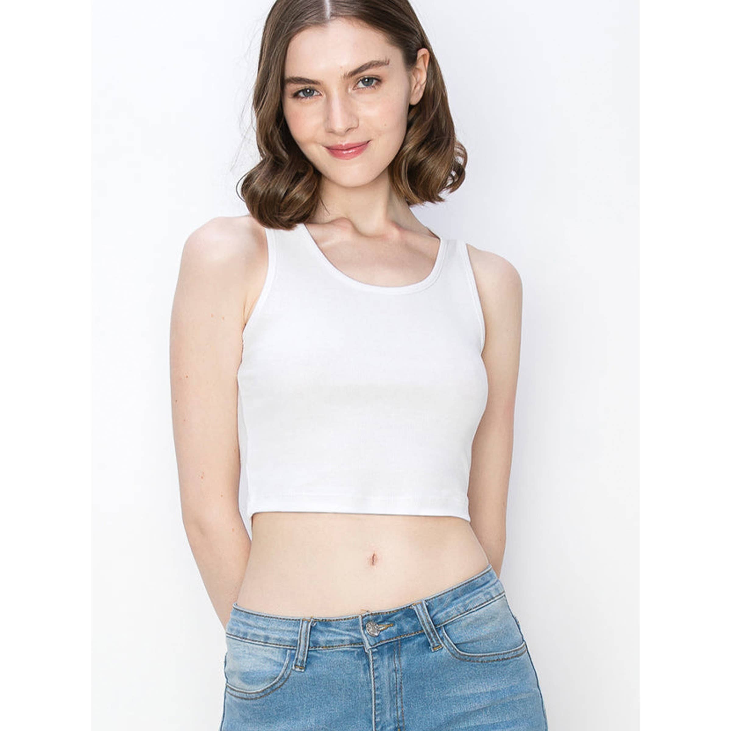 Timeless - Wholesale Tank Top - Women's - Cropped Scoop Neck Ribbed Tank Top11