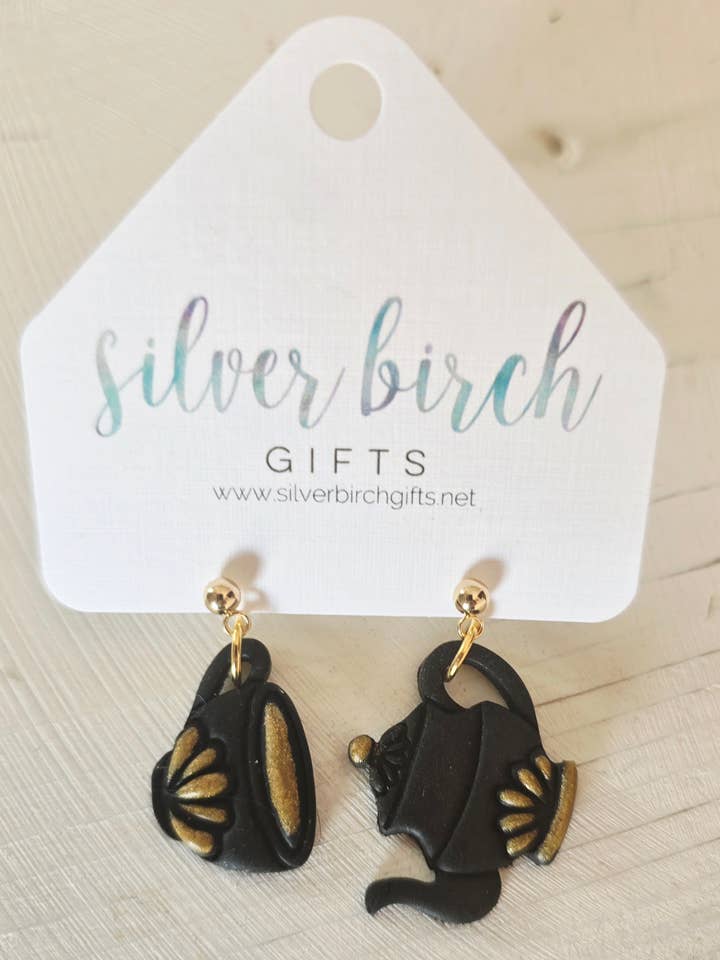 Teapot/Teacup Clay Earrings/ Teatime Jewelry Gift for wholesale by Silver Birch Designs Jewelry