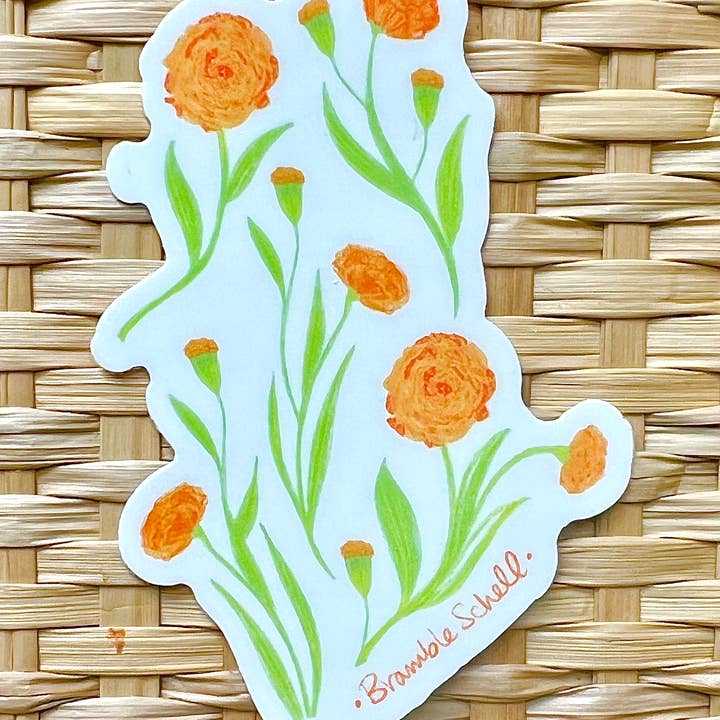 Marigold Vinyl Floral Sticker for wholesale by Bramble Schell Studio