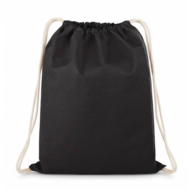 14"x18" Cotton Canvas Drawstring Backpack – Black for wholesale by Crover