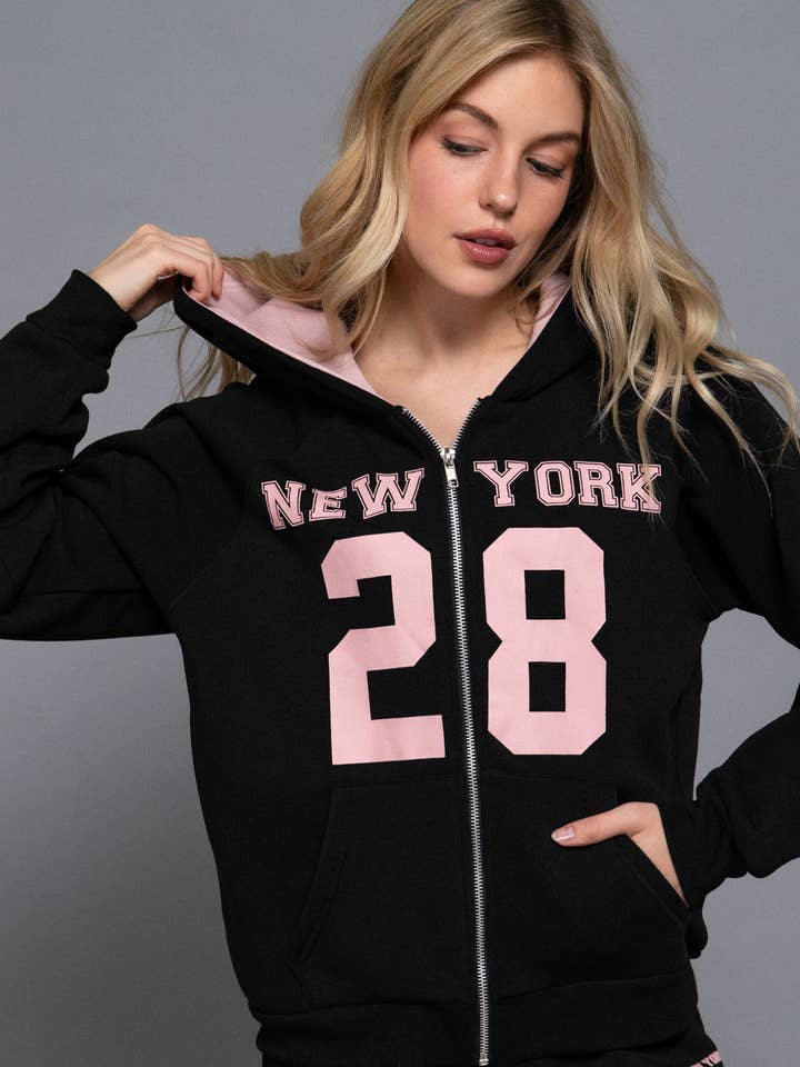 Long Sleeve Hoodie Printed Inner Fleece Zip Up Jacket for wholesale by Active Basic | Active USA