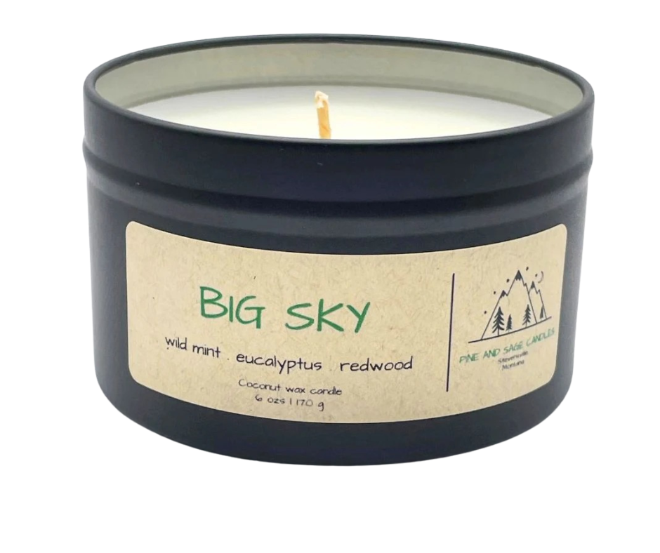 Pine and Sage Candles - Wholesale Travel candles - Big Sky- 6 oz Black Matte Candle Tin5