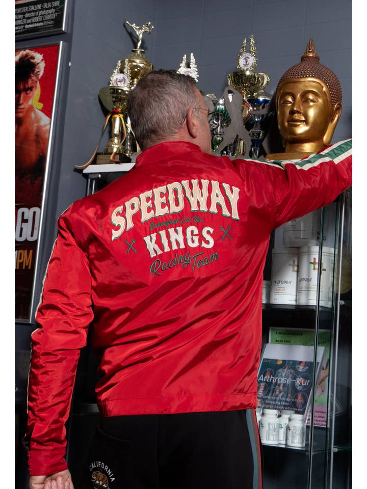 red Racing Jacket "Speedway Kings" for wholesale on Faire1