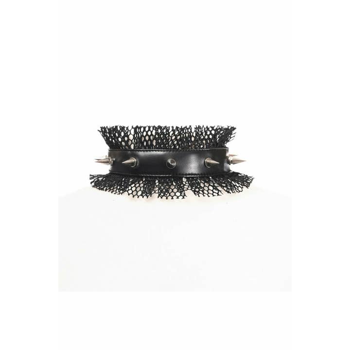 Daisy Corsets - Wholesale Choker/Collar - Kitten Collection Black Fishnet Spike Choker