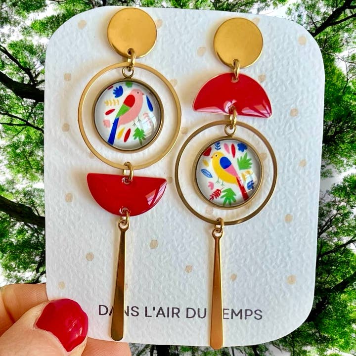 BOUCLES D'OREILLES pendantes oiseaux dépareillés pour la vente par Dans l'Air du Temps Bijoux