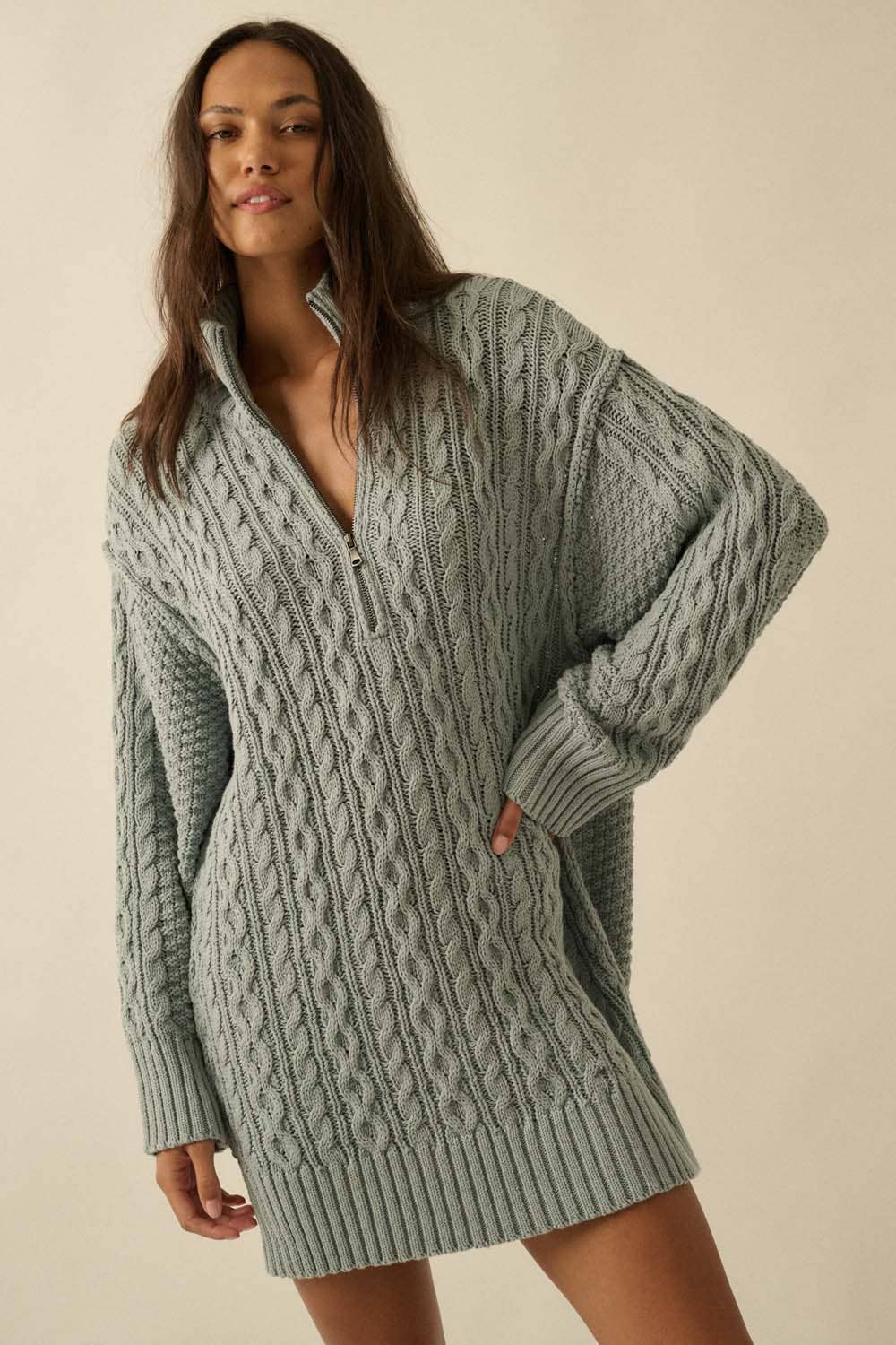 Promesa USA - Wholesale Dress - Women's - Cable-Knit Long Sleeve Mini Sweater Dress6