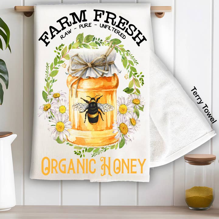 Farm Fresh Honey Bees Kitchen Terry Towel for wholesale by Avery Lane Gifts