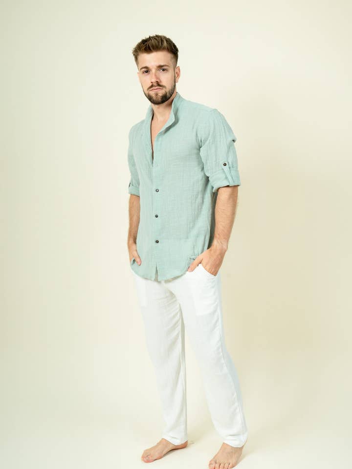 Shirt Mens - Sage 3/4 Sleeve for wholesale by Mayense