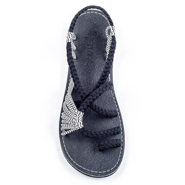 Palm Leaf Flat Summer Sandals - Black Zebra for wholesale by Plaka