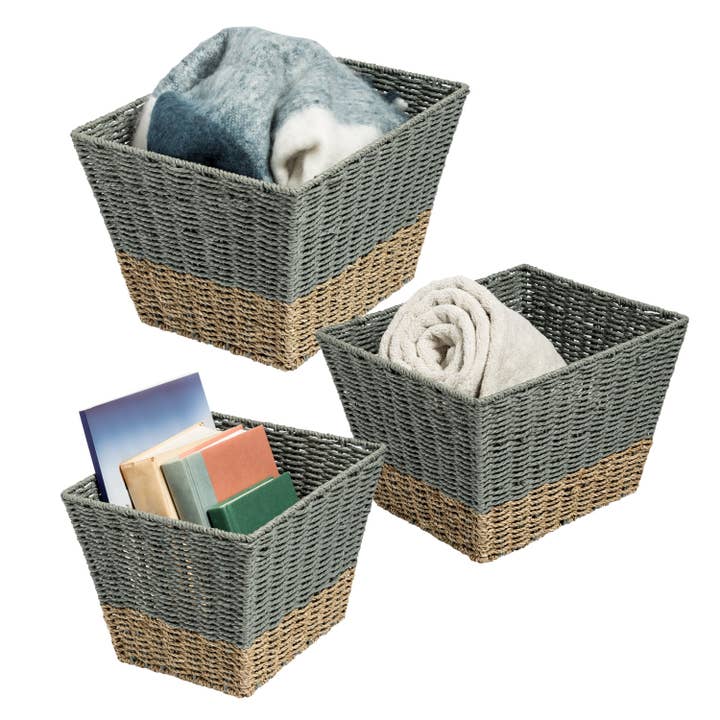 Ensemble de 3 paniers de rangement carrés en jonc de mer bicolore pour la vente par Honey-Can-Do