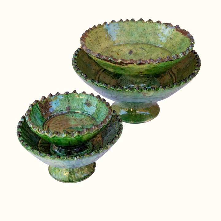 Maison Berber - Wholesale Decorative Plate/Dish/Bowl - Tamegroute Green Glazed Pedestal Bowl - 4 Sizes