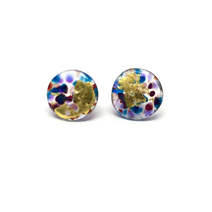 Glass and Gold Midi Mottled Stud Earrings, Shipwreck for wholesale by Helen Chalmers