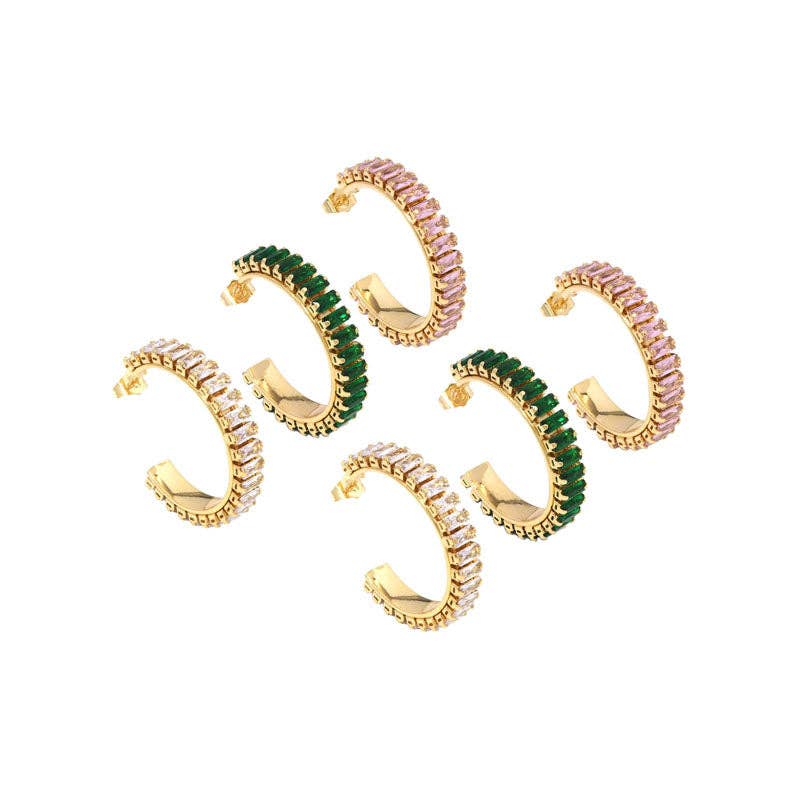 BestBeads&Beyond – wholesale Hoop earrings – Colorful Baguette CZ Hoop Earring, Sku#LX2063