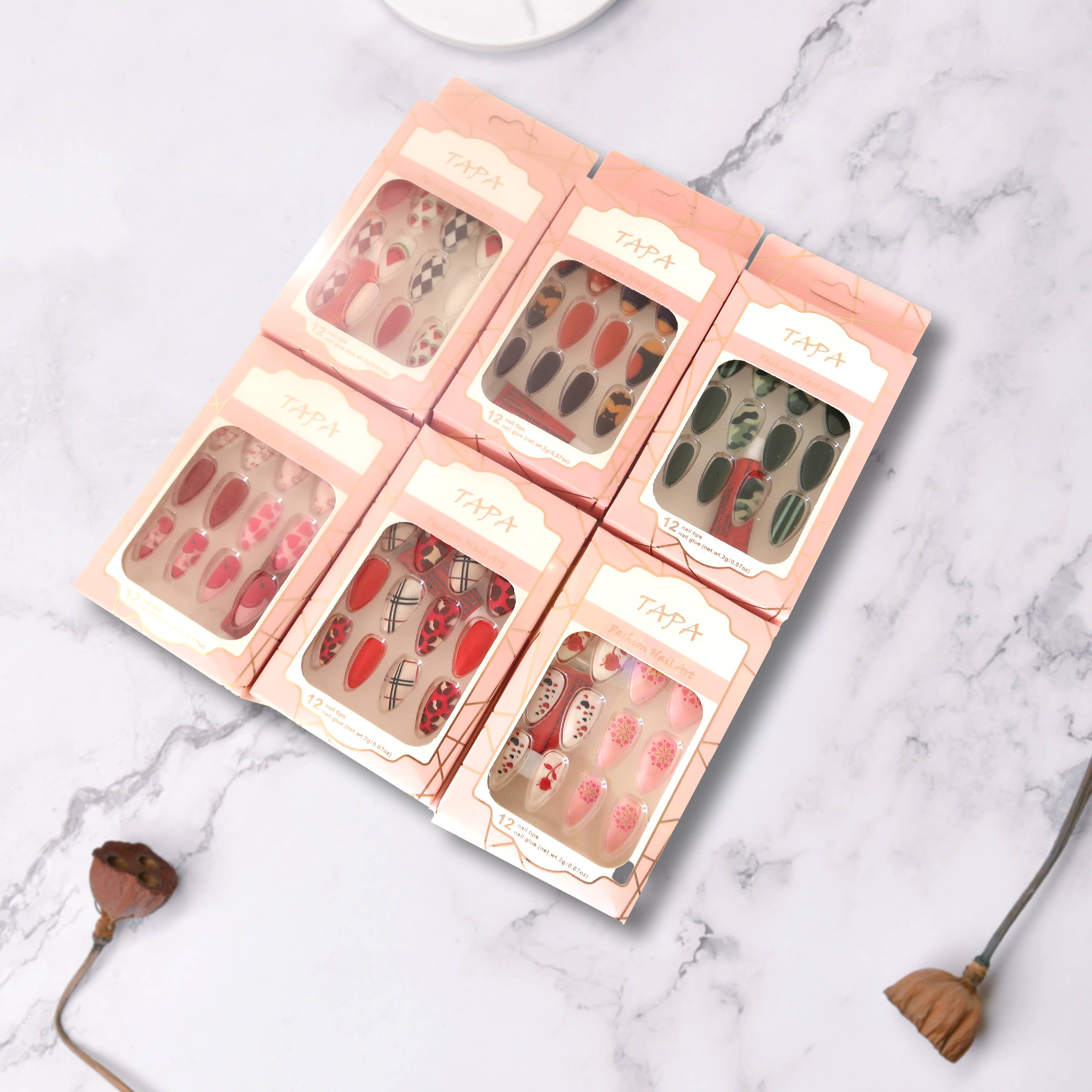 ASSORTED Multi Design Almond Fake Nail Set SS1112-35 (12PC) for wholesale on Faire5
