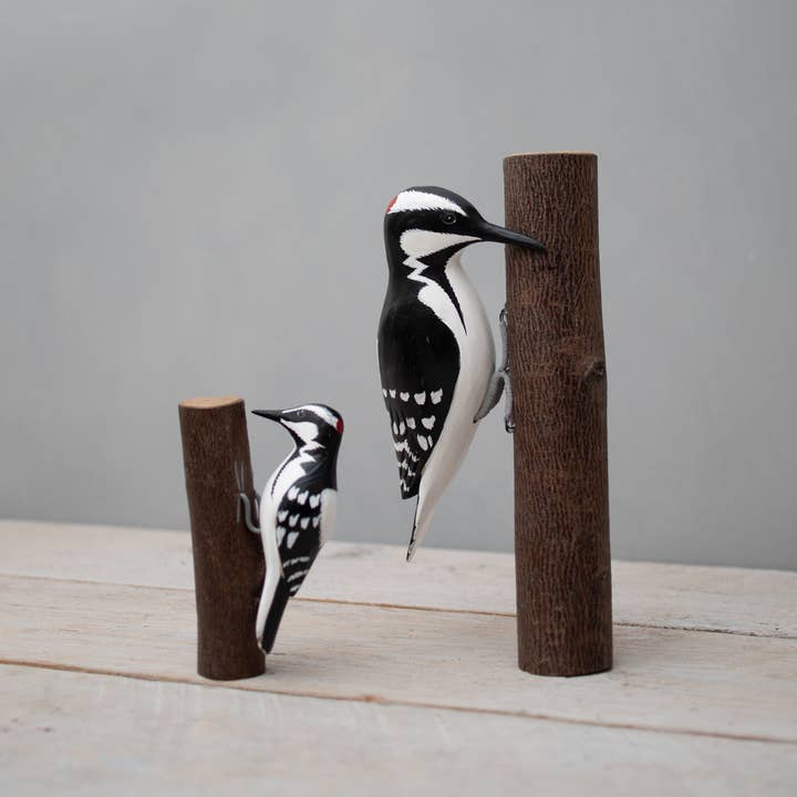 Aviologie - Wholesale Decorative Figurine - Woodpecker - Downy - 9.5"H -Carved Wooden Ornament