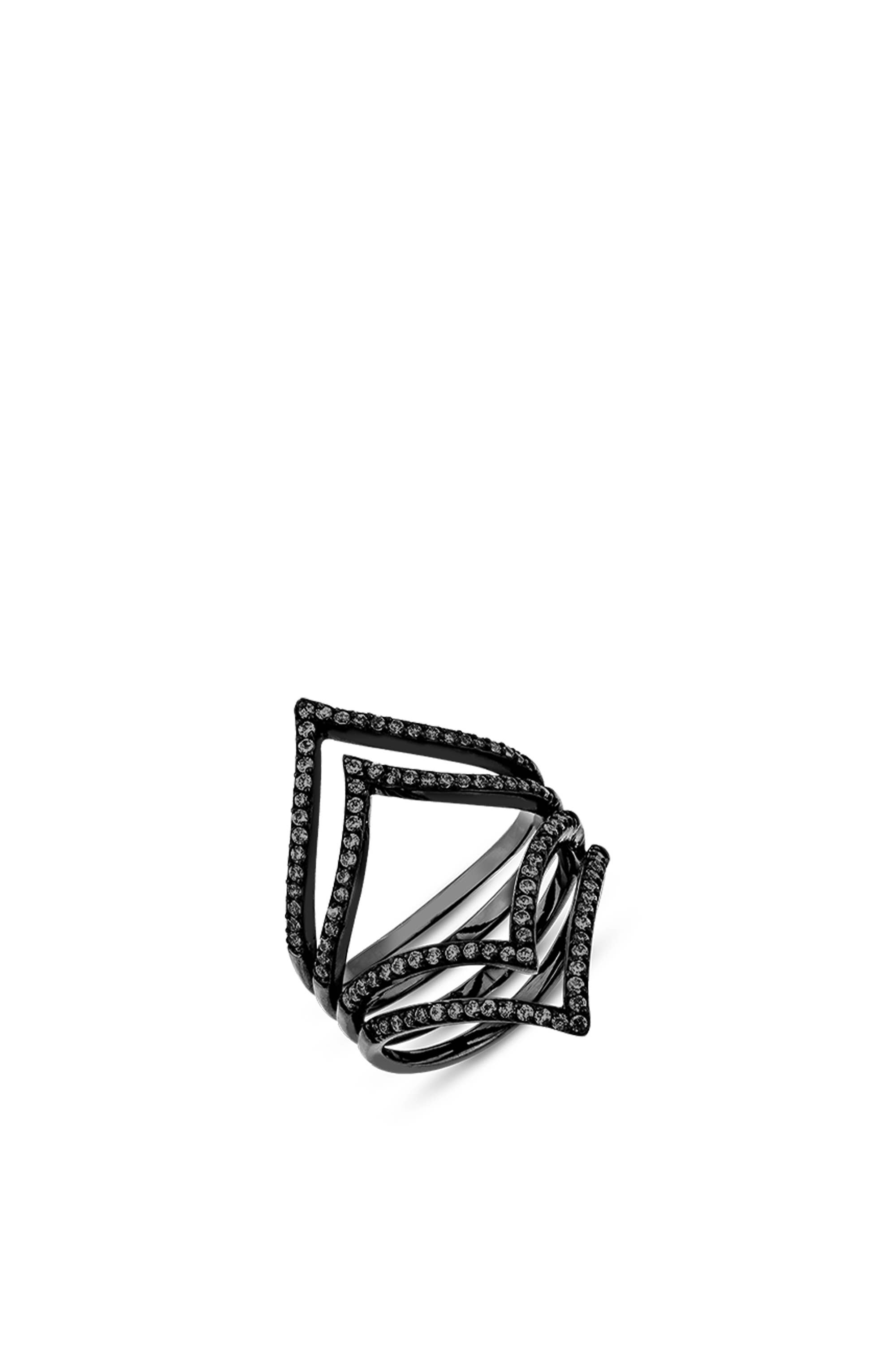 SALLY SKOUFIS™ - Wholesale Multi-stone ring - Shine Ring with Black Diamonds in Black Rhodium