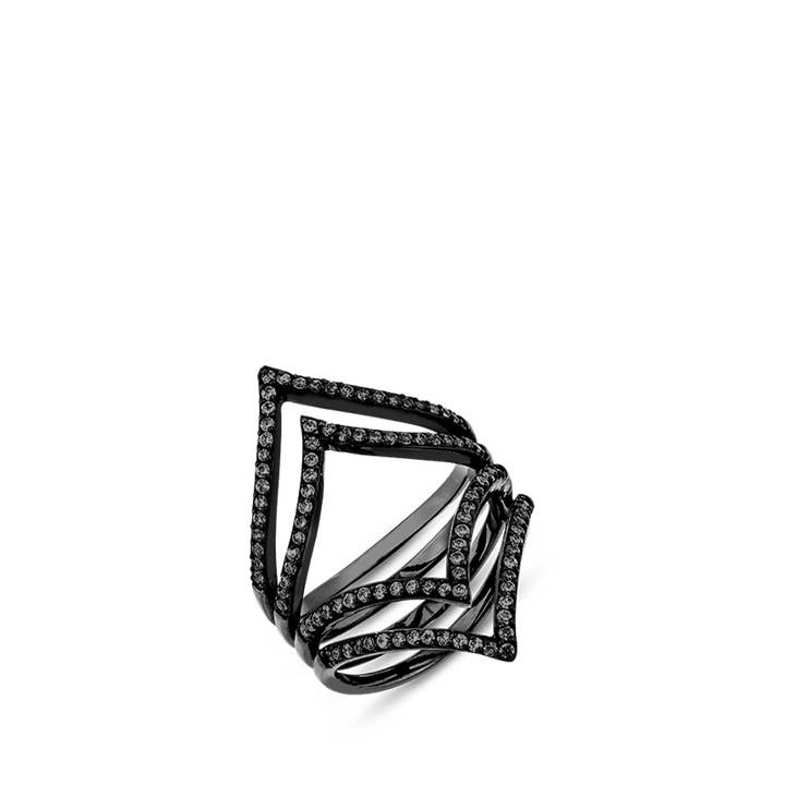 SALLY SKOUFIS™ - Wholesale Multi-stone ring - Shine Ring with Black Diamonds in Black Rhodium0