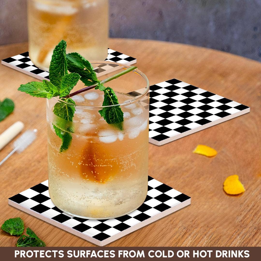 3dRose – wholesale Underlägg – 3dRose, Kontrollera svartvitt mönster - rutigt rutmönster schackbräde eller racingbilens tävlingsflagga, Glasunderlägg2