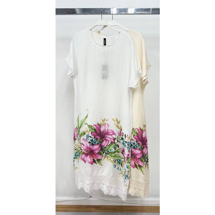 LILY CANVAS TRYCK RUNDHALS LINNEKLÄNNING (26-35D-LILYCANVAS) för wholesale av VENTI6