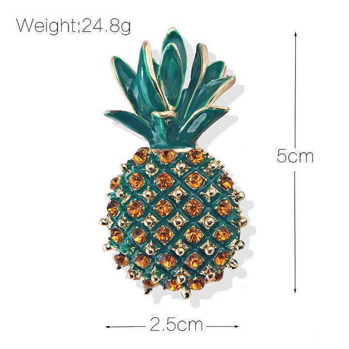 Green Pineapple Rhinestone Brooch PA3929 for wholesale on Faire1