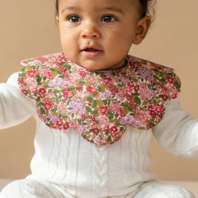 Hedgerow Red - Liberty Scalloped Dribble Bib for wholesale by Monica and Me Ltd
