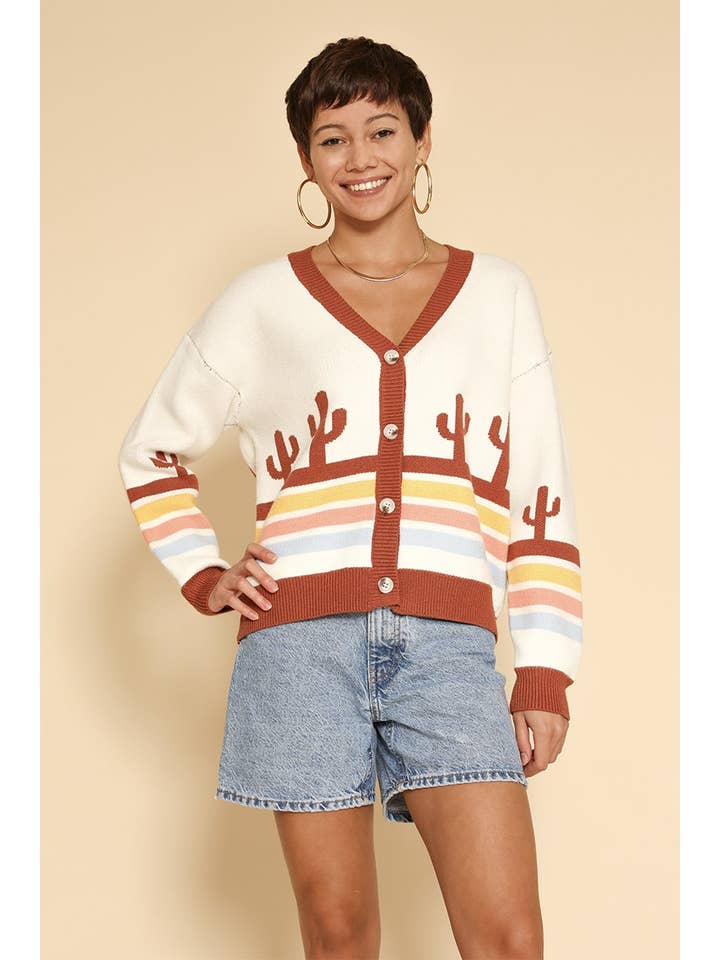 Fløde multi Ørken retro stribe cardigan for engroshandel på Faire2