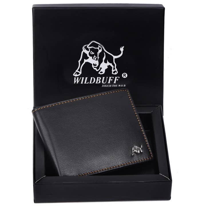Cartera de cuero marrón para hombre WILDBUFF con solapa superior, cartera atemporal para el día a día, lista para regalar. para venta al por mayor de SPORTGIFTZ